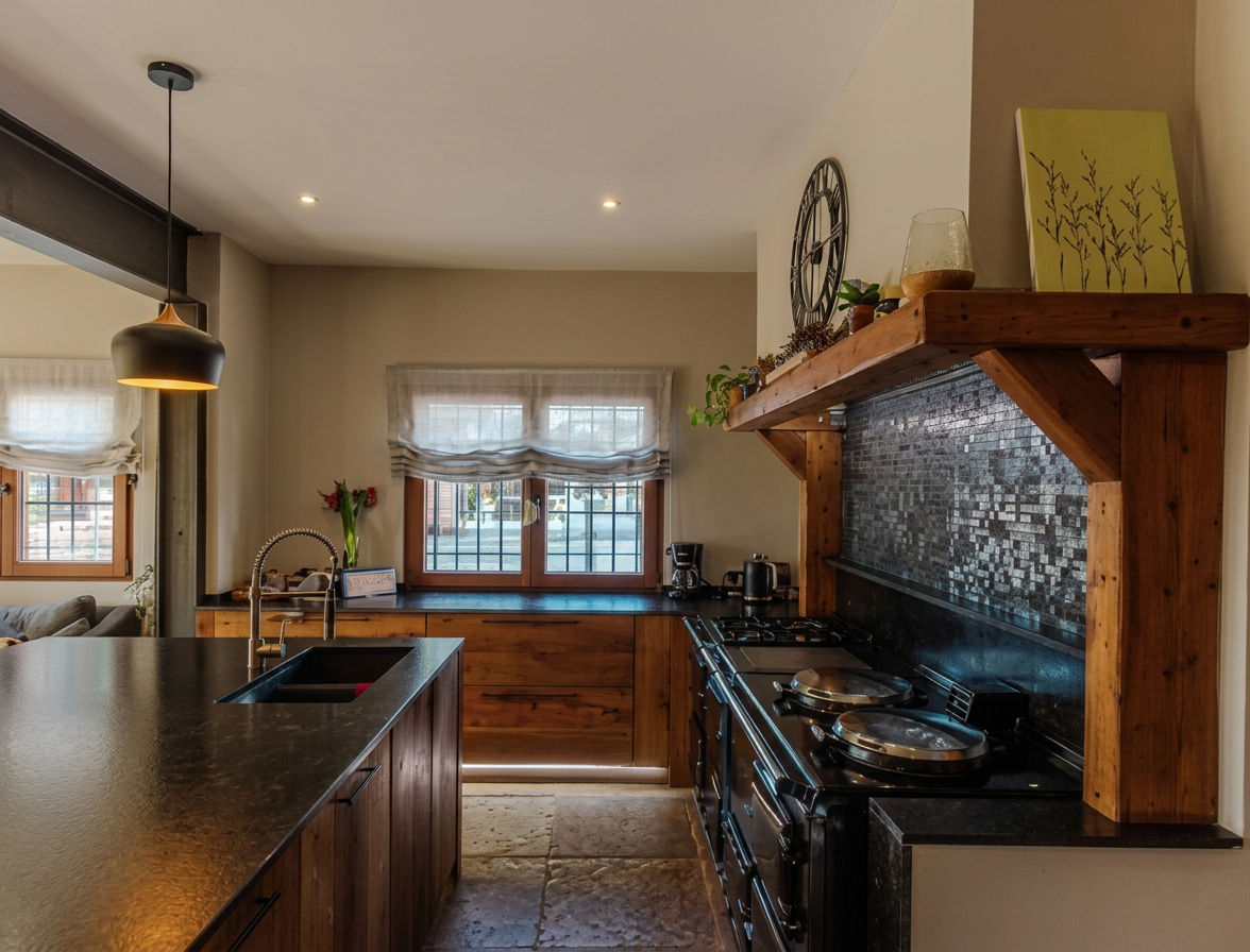 Kitchen with cooking island and AGA range