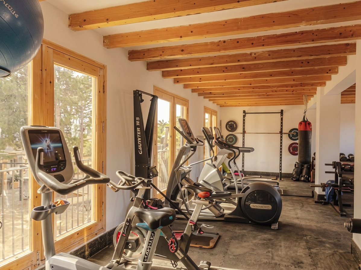 Bright fitness space with cardio zone